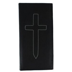 CTM Classic Leather Checkbook Cover with Stitched Cross